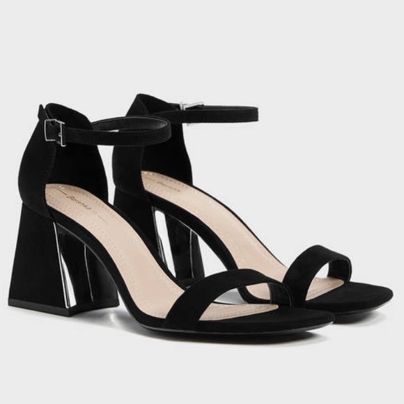 Bershka Shoes - Bershka Black Mid Block Metallic Heels (LIKE NEW)